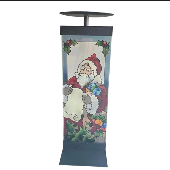 Joan Baker Designs Stained Glass Hand Painted Santa Christmas Candle Holder - Picture 2 of 8